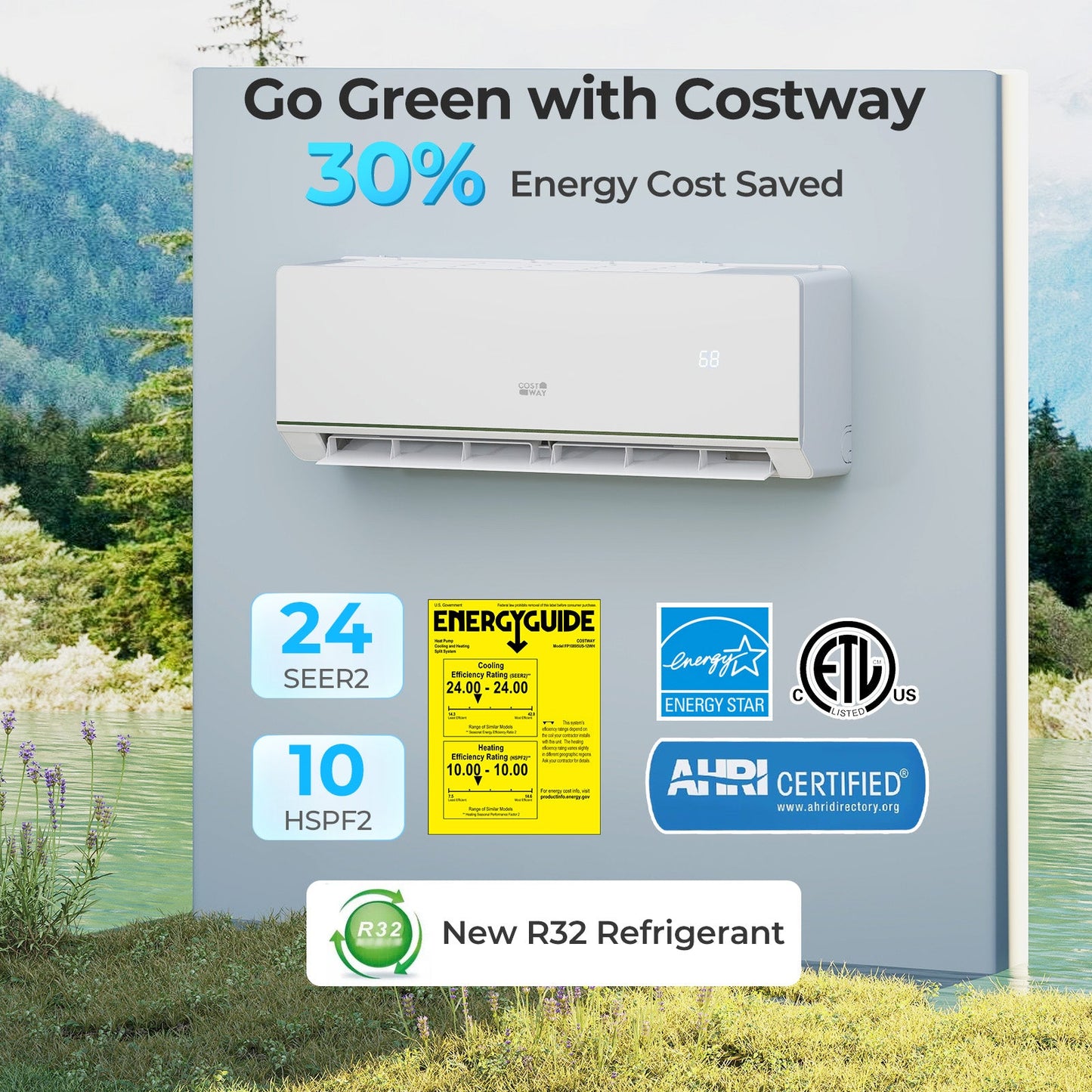 Costway 12000 BTU 24 SEER2 115V Mini Split Heat Pump AC ENERGY STAR 743895621 New