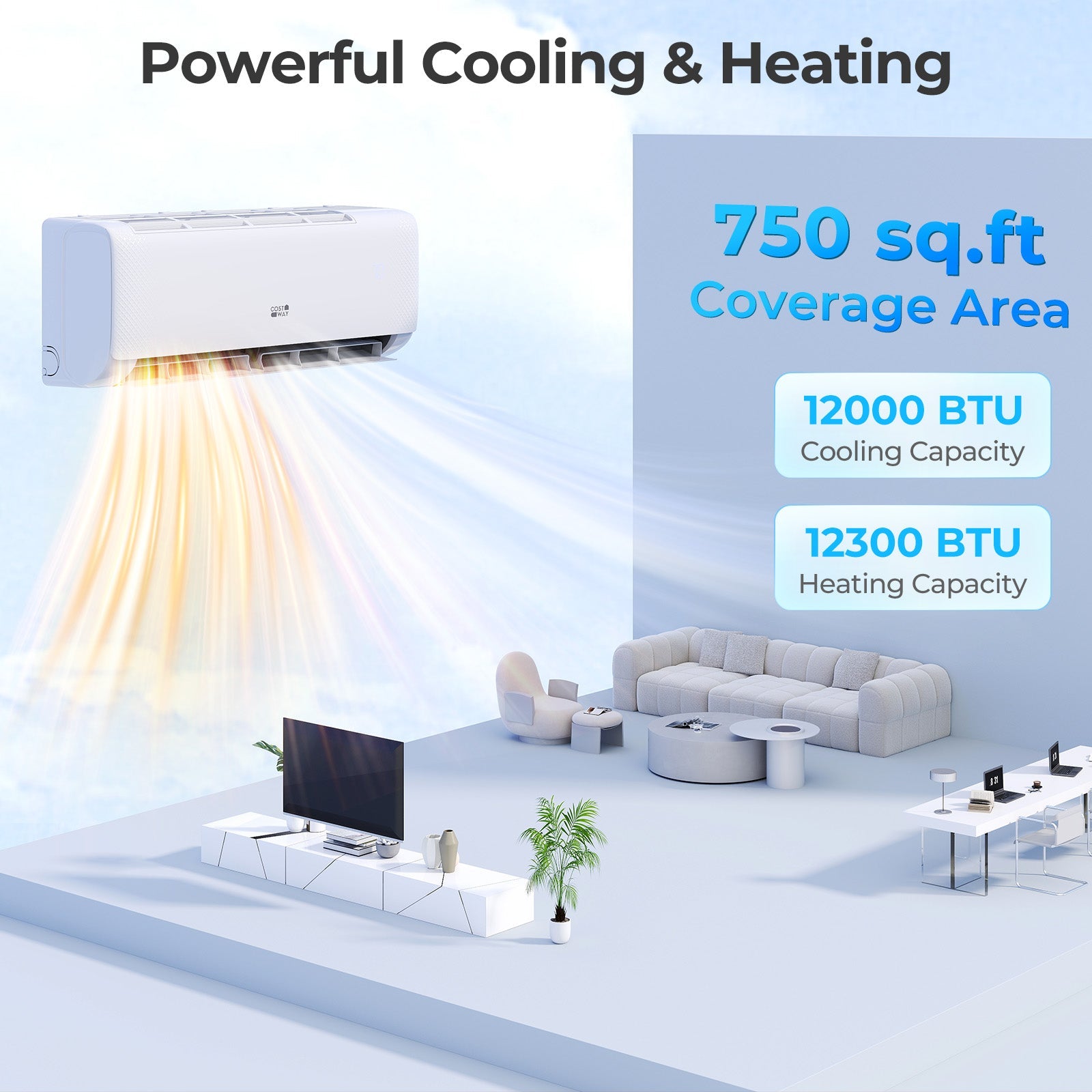 Costway 12000 BTU 115V 22 SEER2 WiFi Mini Split Heat Pump 796124538 New