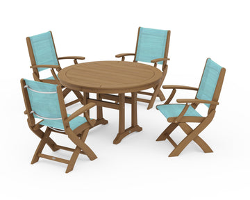 Coastal Folding Chair 5-Piece Round Dining Set with Trestle Legs