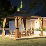 Costway 12' x 12' Hardtop Gazebo Outdoor Pergola Coffee 257863194 New
