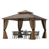 Costway 12' x 12' Hardtop Gazebo Outdoor Pergola Coffee 257863194 New
