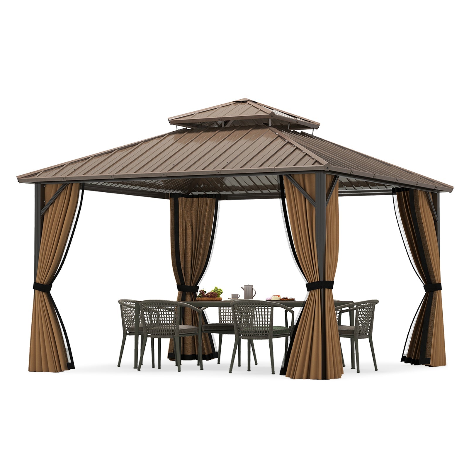 Costway 12' x 12' Hardtop Gazebo Outdoor Pergola Coffee 257863194 New