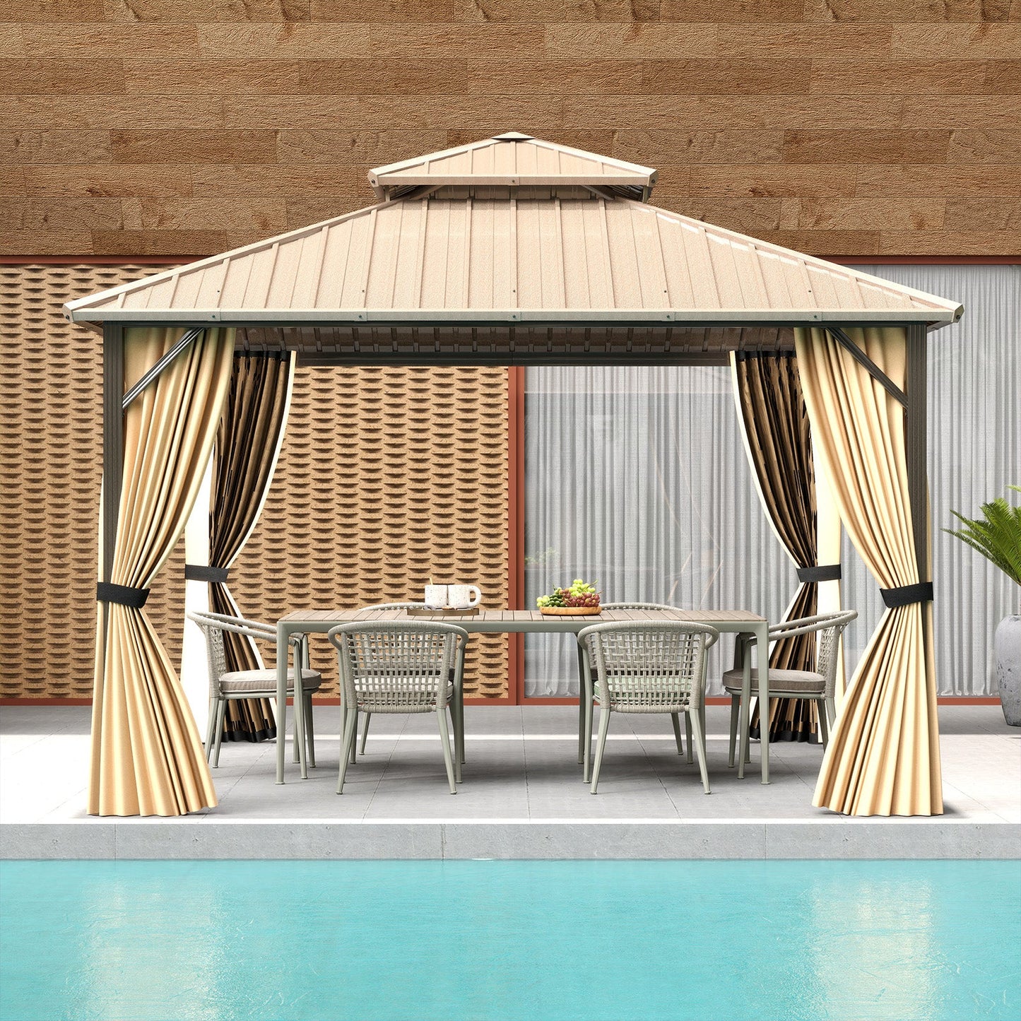 Costway 12' x 12' Hardtop Gazebo Outdoor Pergola Coffee 257863194 New