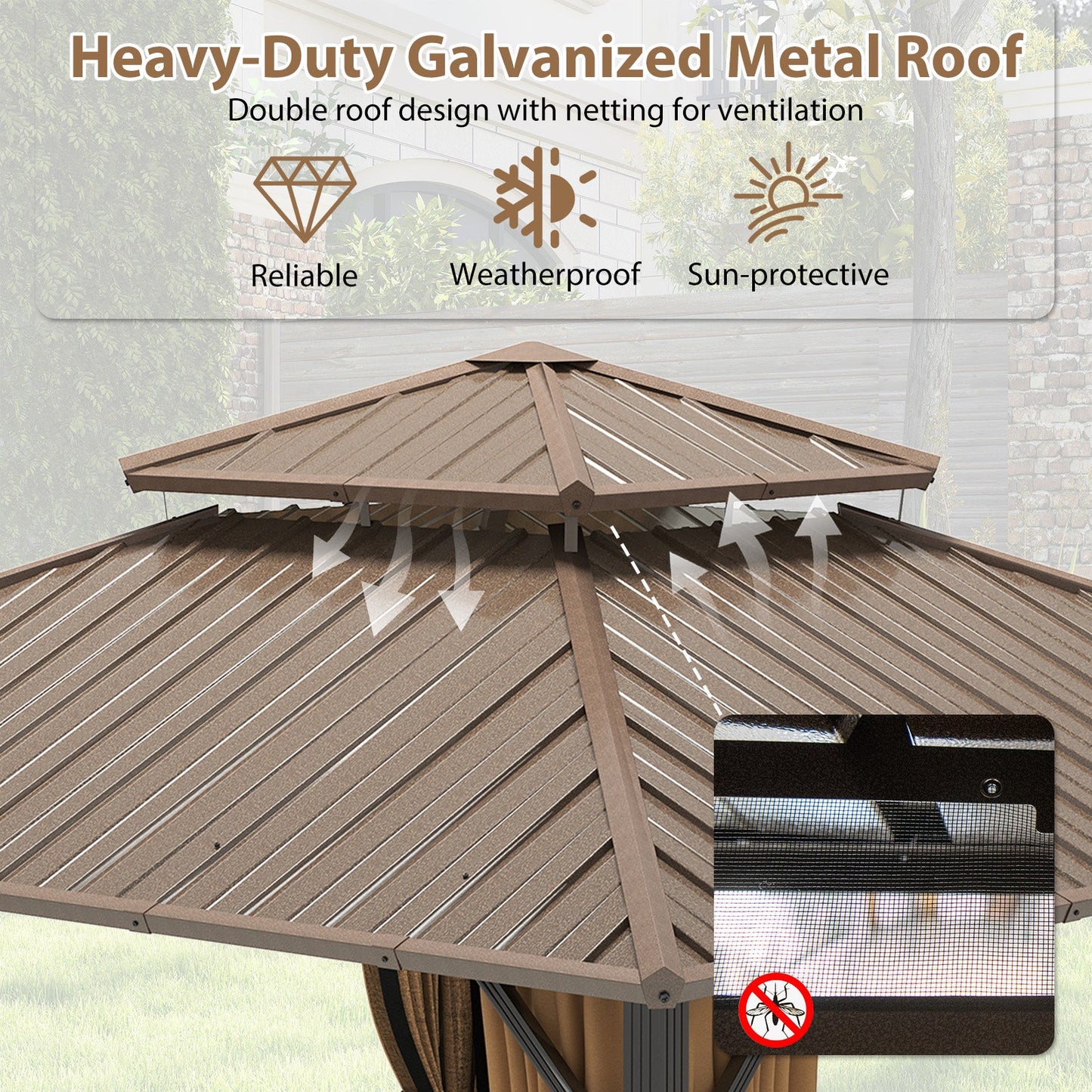 Costway 12' x 12' Hardtop Gazebo Outdoor Pergola Coffee 257863194 New