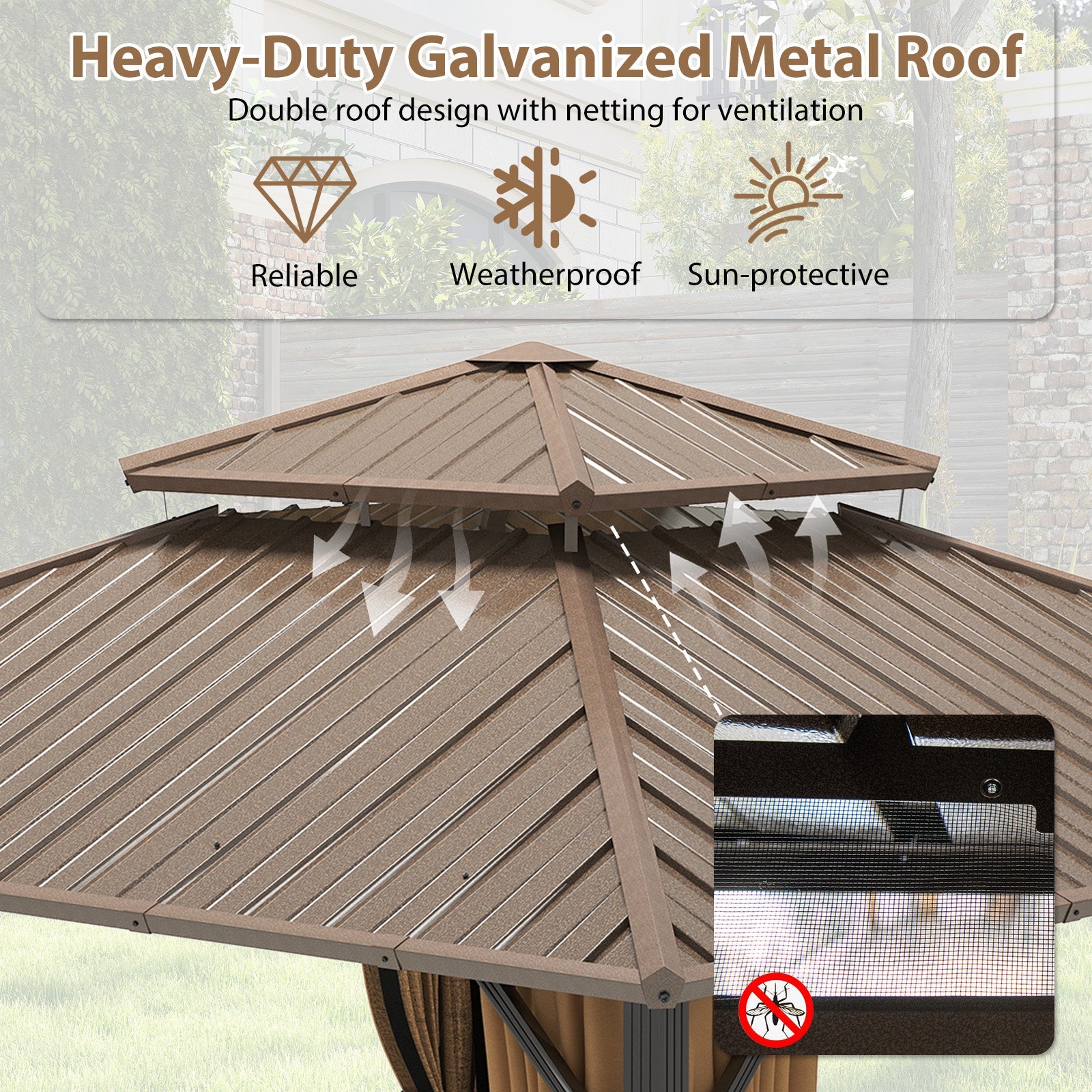 Costway 12' x 12' Hardtop Gazebo Outdoor Pergola Coffee 257863194 New