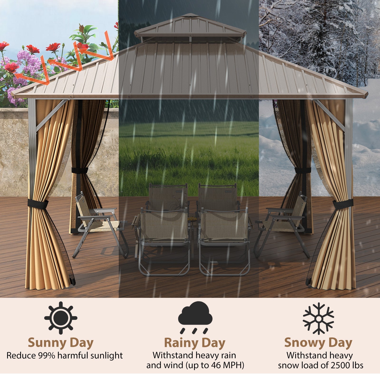 Costway 12' x 12' Hardtop Gazebo Outdoor Pergola Coffee 257863194 New