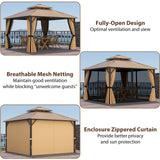 Costway 12' x 12' Hardtop Gazebo Outdoor Pergola Coffee 257863194 New
