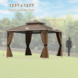Costway 12' x 12' Hardtop Gazebo Outdoor Pergola Coffee 257863194 New