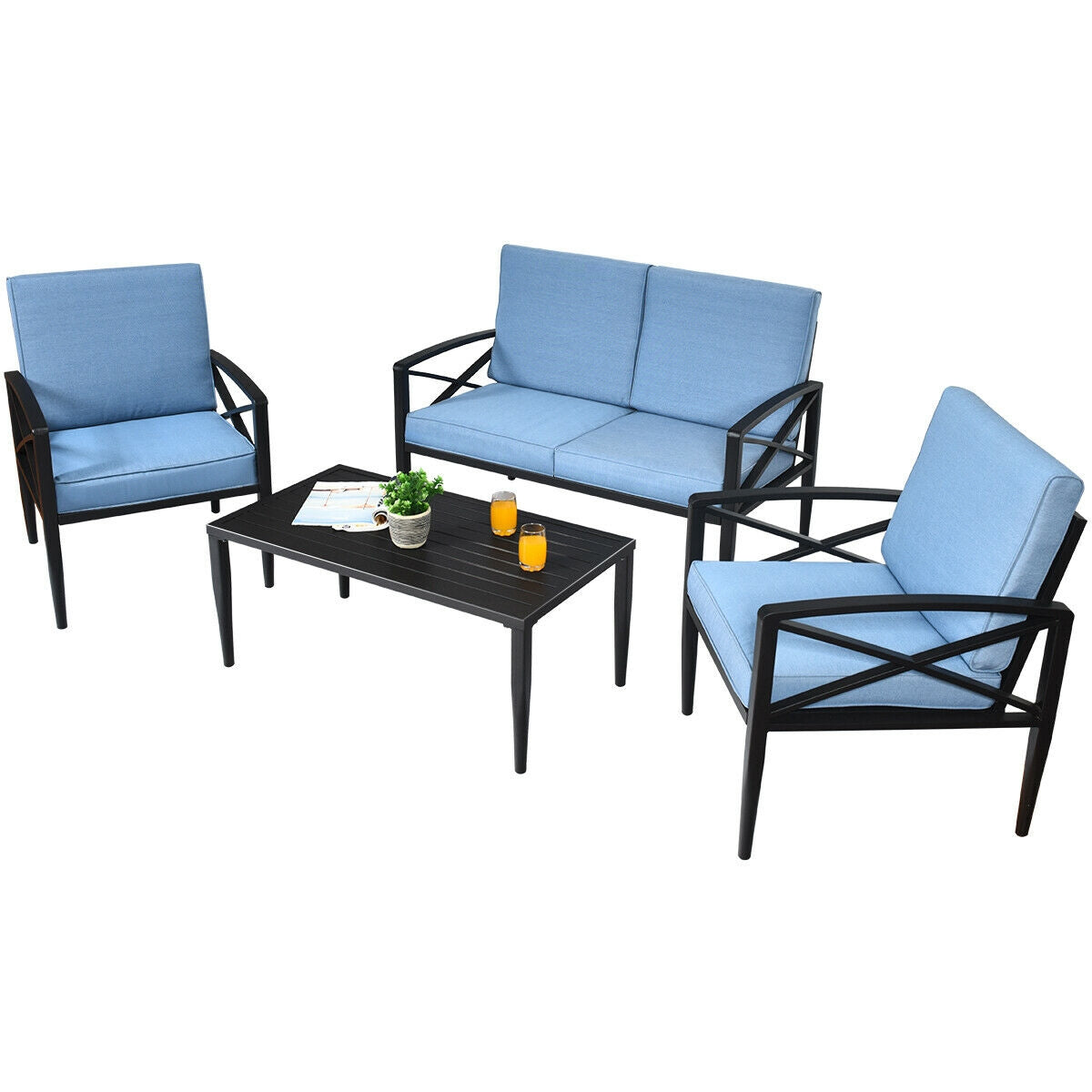 Costway 4-Pc Patio Furniture Set Aluminum Frame Cushioned Sofa 68451239 New