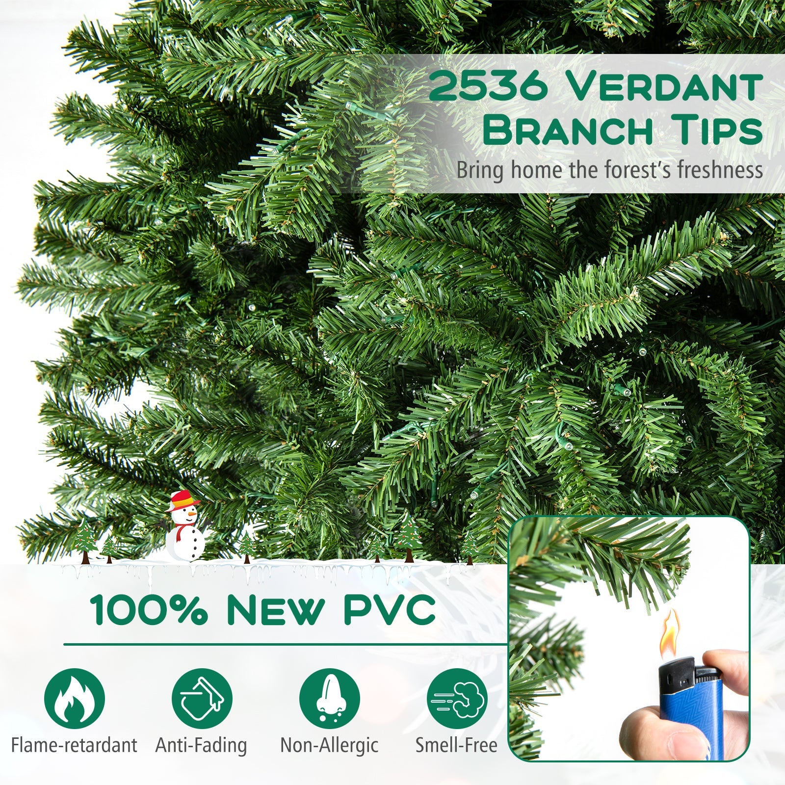 Costway 12' Prelit Hinged Artificial Christmas Tree 2536 PVC Tips 42175553 New