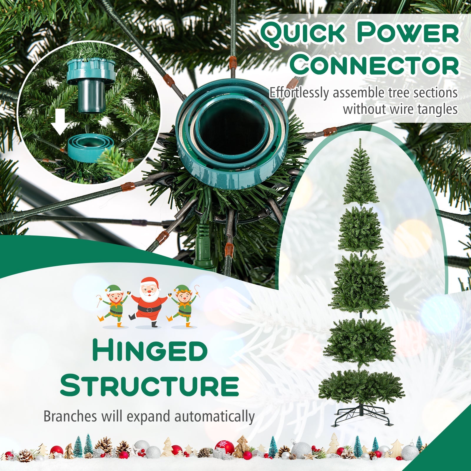 Costway 12' Prelit Hinged Artificial Christmas Tree 2536 PVC Tips 42175553 New