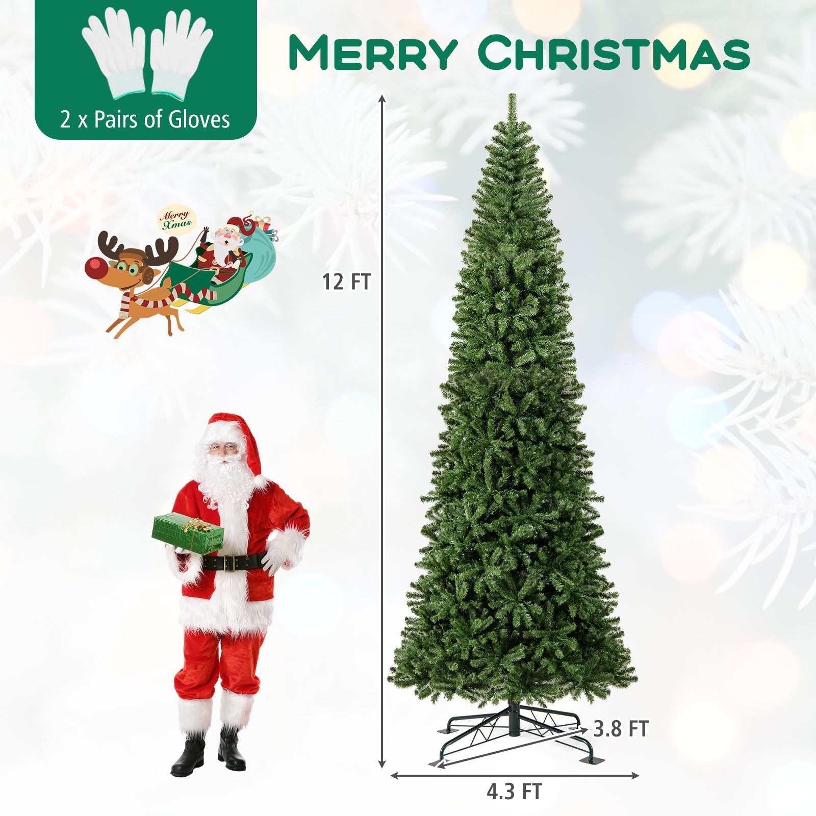 Costway 12' Prelit Hinged Artificial Christmas Tree 2536 PVC Tips 42175553 New
