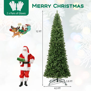 Costway 12' Prelit Hinged Artificial Christmas Tree 2536 PVC Tips 42175553 New