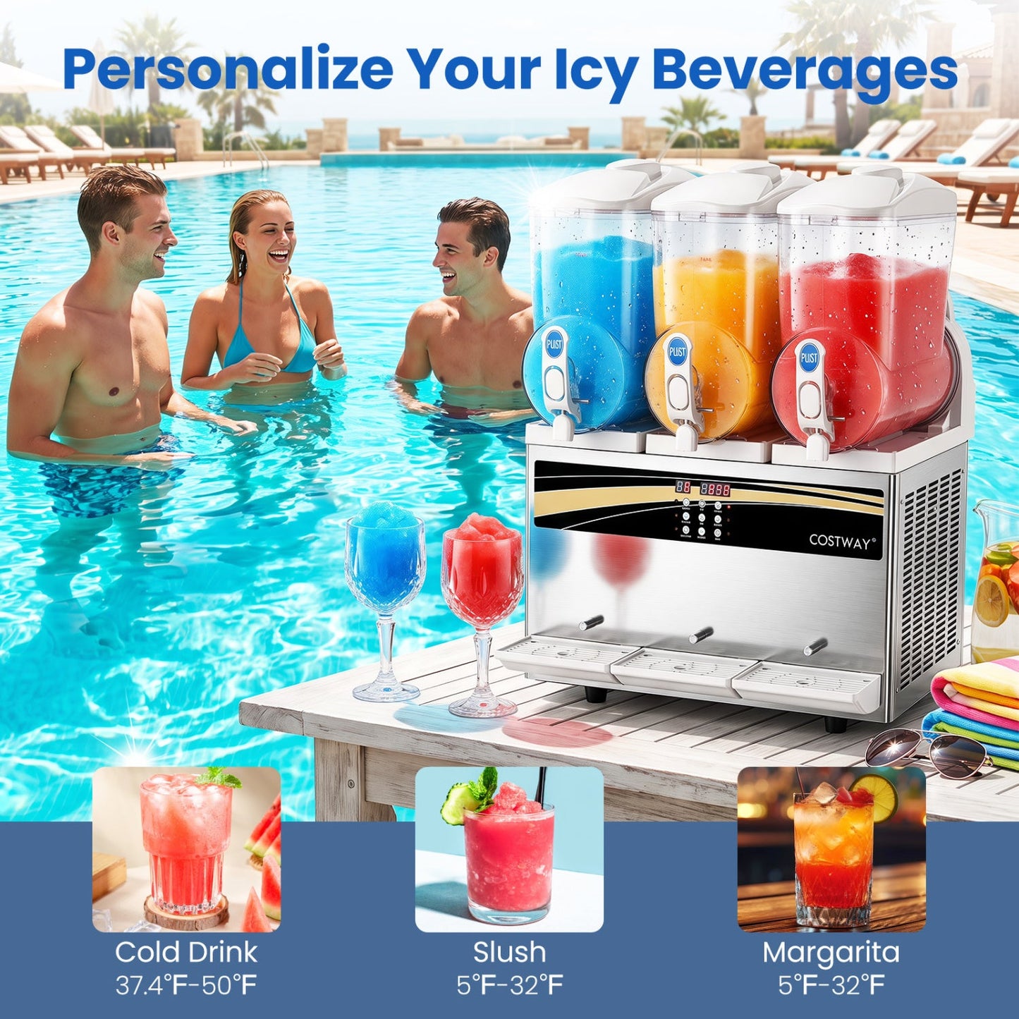 Costway 12 Gal Commercial Slushy Dispenser Triple 4 Gal Tanks Slushie Maker 26319503 New