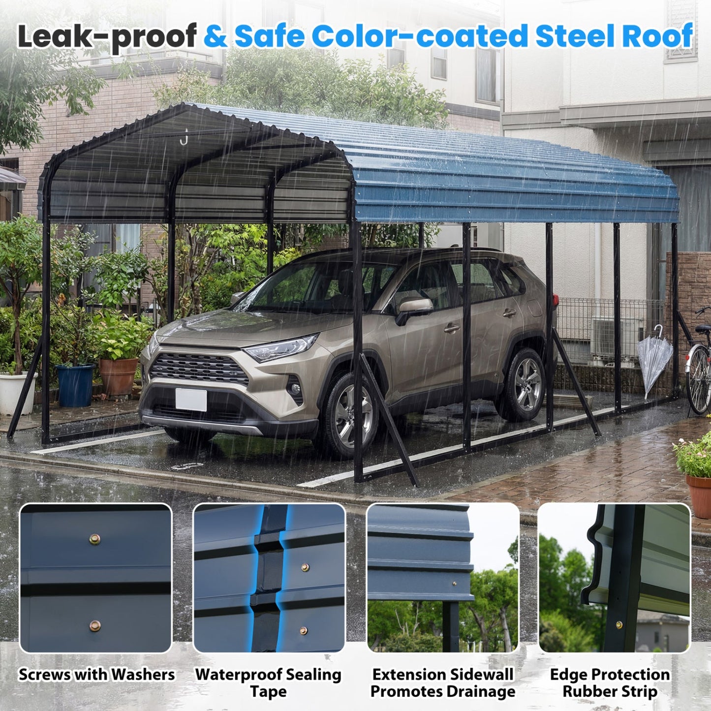 Costway 12' x 20' Heavy-Duty Galvanized Steel Carport Outdoor Garage Car Shelter 64969816 New