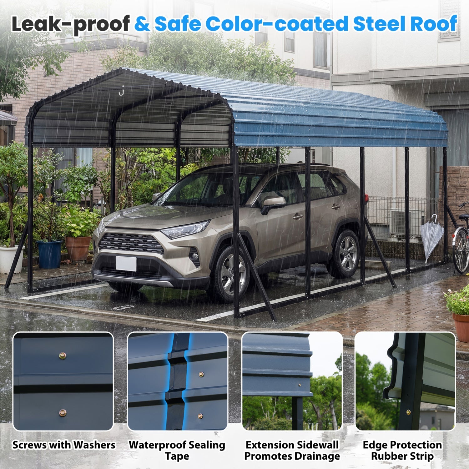 Costway 12' x 20' Heavy-Duty Galvanized Steel Carport Outdoor Garage Car Shelter 64969816 New