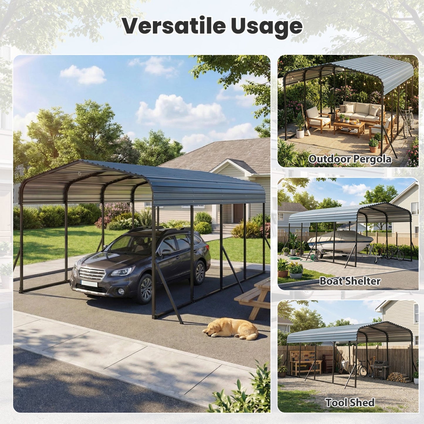 Costway 12' x 20' Heavy-Duty Galvanized Steel Carport Outdoor Garage Car Shelter 64969816 New