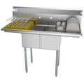 48 in. Two Compartment Stainless Steel Commercial Sink with 2 Drainboards, Bowl Size 12"x 16"x 10"