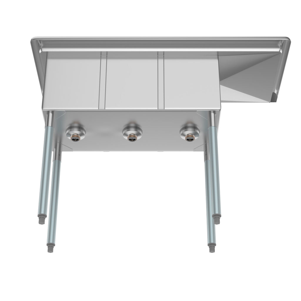 45 in. Three Compartment Stainless Steel Commercial Sink with Drainboard, Bowl Size 10"x 14"x 10"