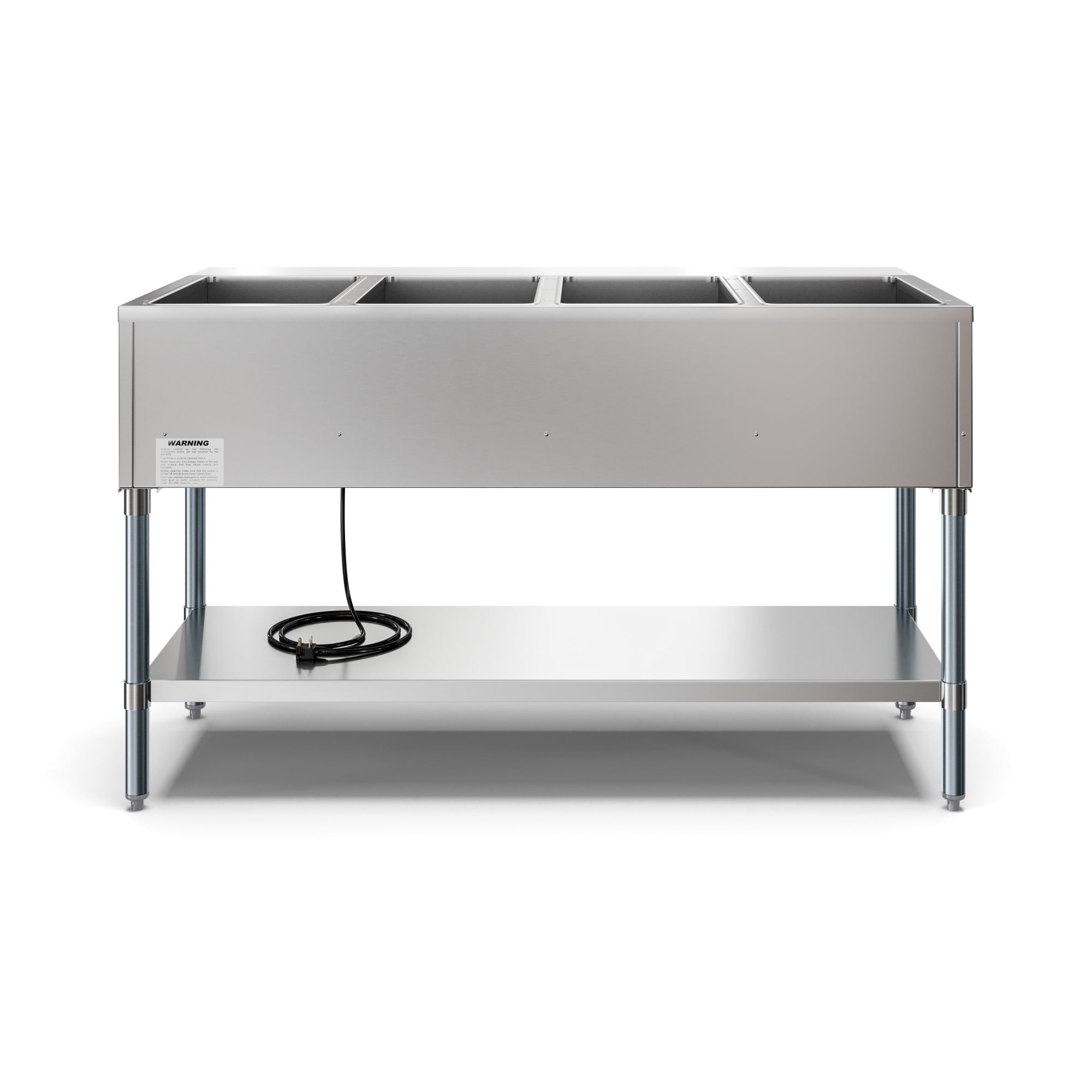Four Pan Open Well Electric Steam Table with Undershelf