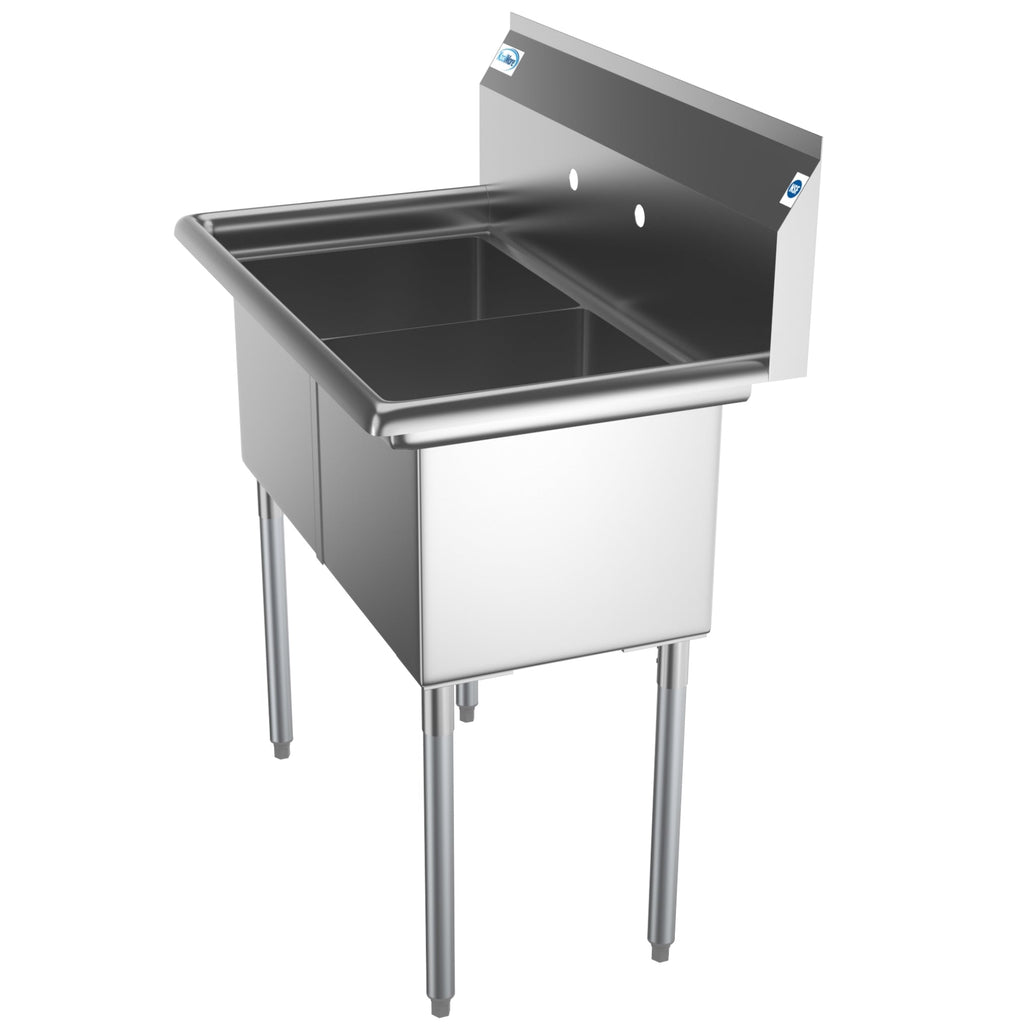 36 in. Two Compartment Stainless Steel Commercial Sink, Bowl Size 15"x 15"x 12"