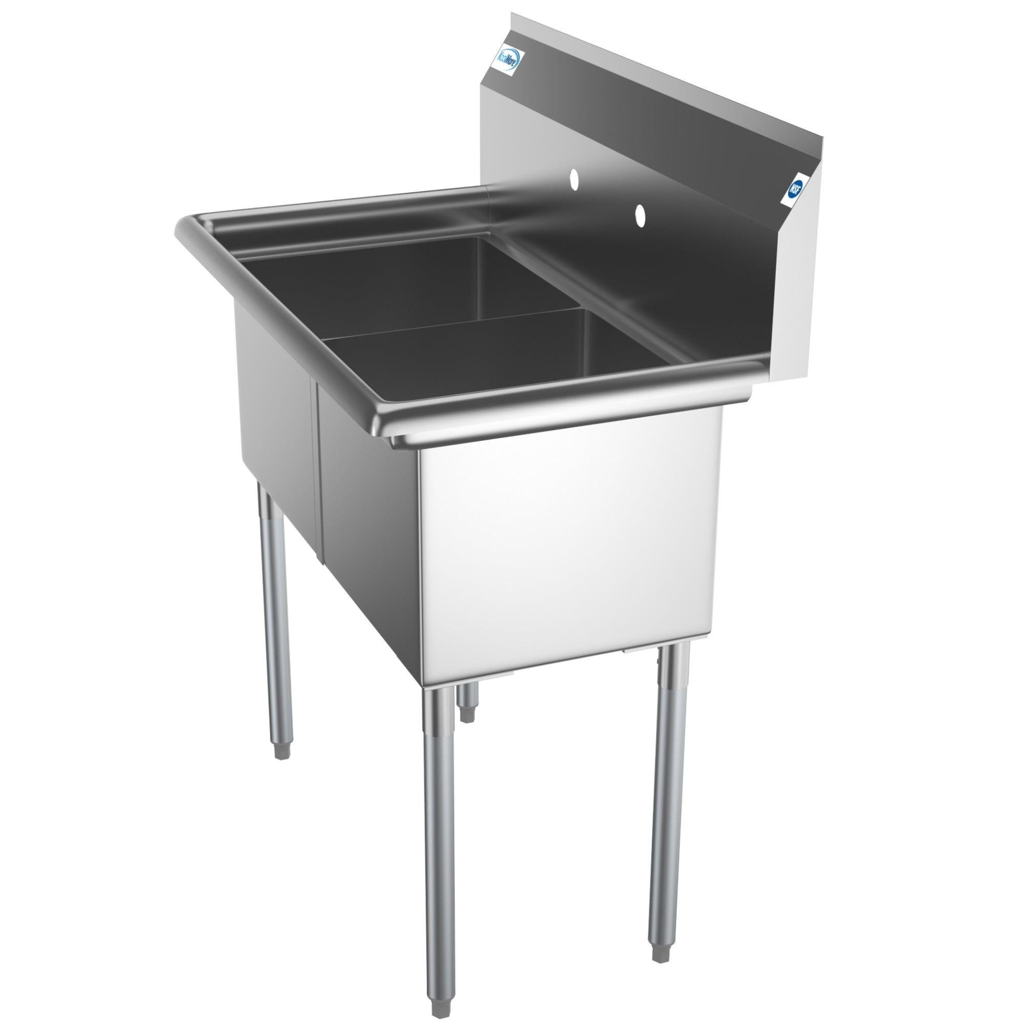 36 in. Two Compartment Stainless Steel Commercial Sink, Bowl Size 15"x 15"x 12"
