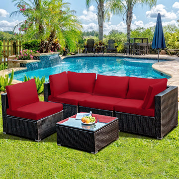 Costway 5-Piece Cushioned Patio Rattan Sofa Set with Glass Table Turquoise 80457192 New