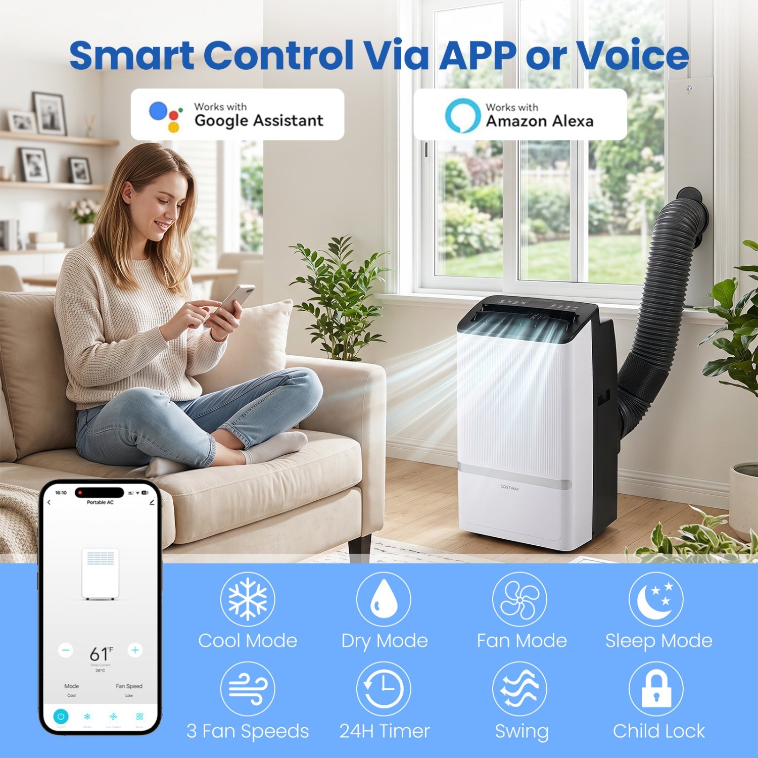 Costway 14000 BTU WiFi Portable Air Conditioner Dehumidifier 24H Timer 48639297 New