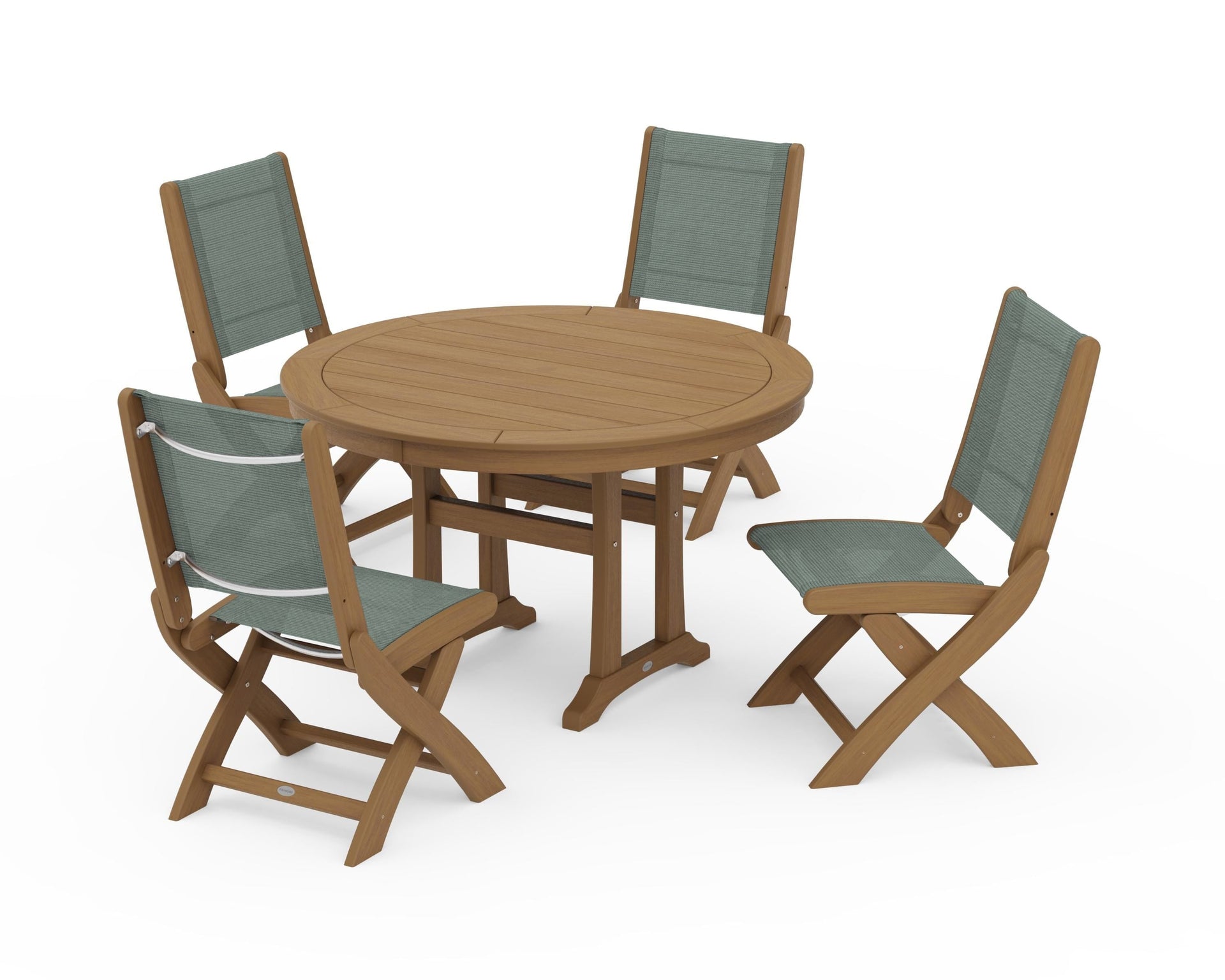 Coastal Folding Side Chair 5-Piece Round Dining Set With Trestle Legs