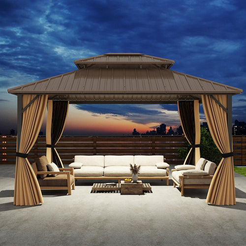 Costway 14' x 12' Hardtop Gazebo Outdoor Pergola Patio Garden Party Tent Coffee 794325618 New