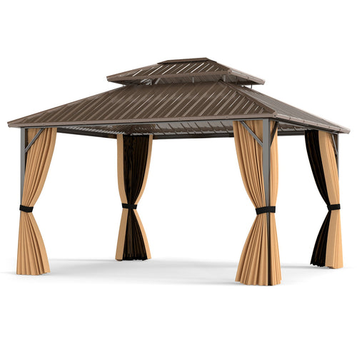 Costway 14' x 12' Hardtop Gazebo Outdoor Pergola Patio Garden Party Tent Coffee 794325618 New