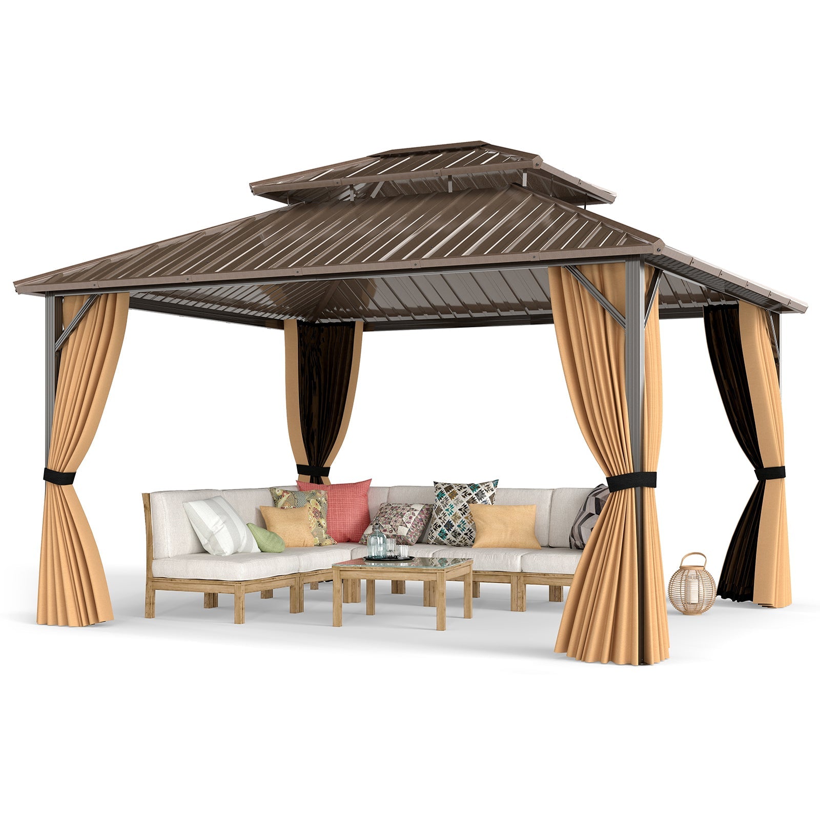 Costway 14' x 12' Hardtop Gazebo Outdoor Pergola Patio Garden Party Tent Coffee 794325618 New