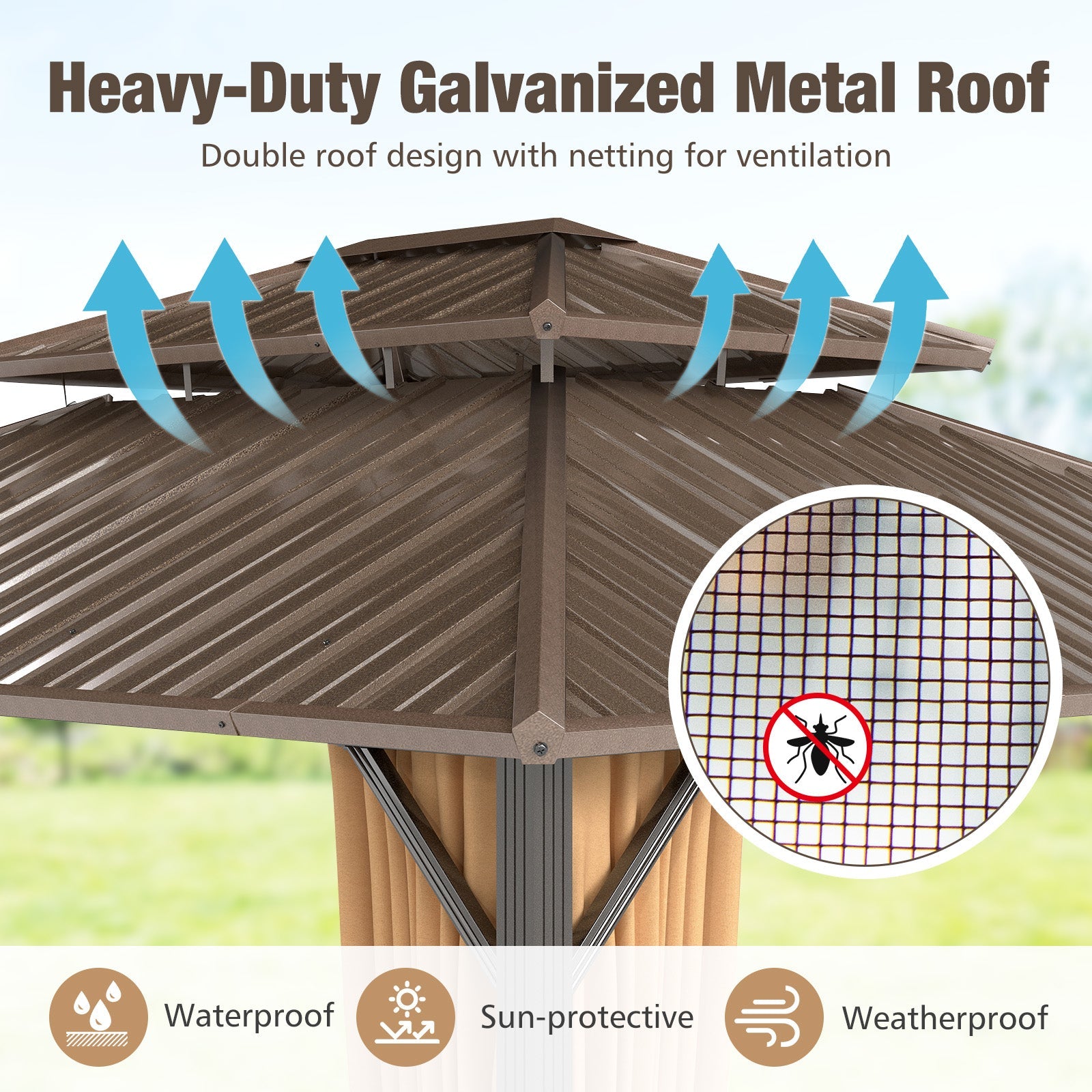 Costway 14' x 12' Hardtop Gazebo Outdoor Pergola Patio Garden Party Tent Coffee 794325618 New