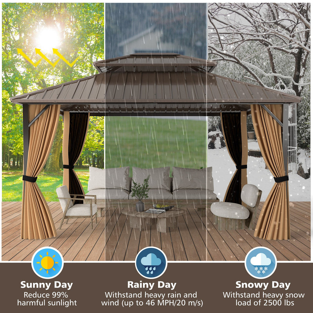 Costway 14' x 12' Hardtop Gazebo Outdoor Pergola Patio Garden Party Tent Coffee 794325618 New
