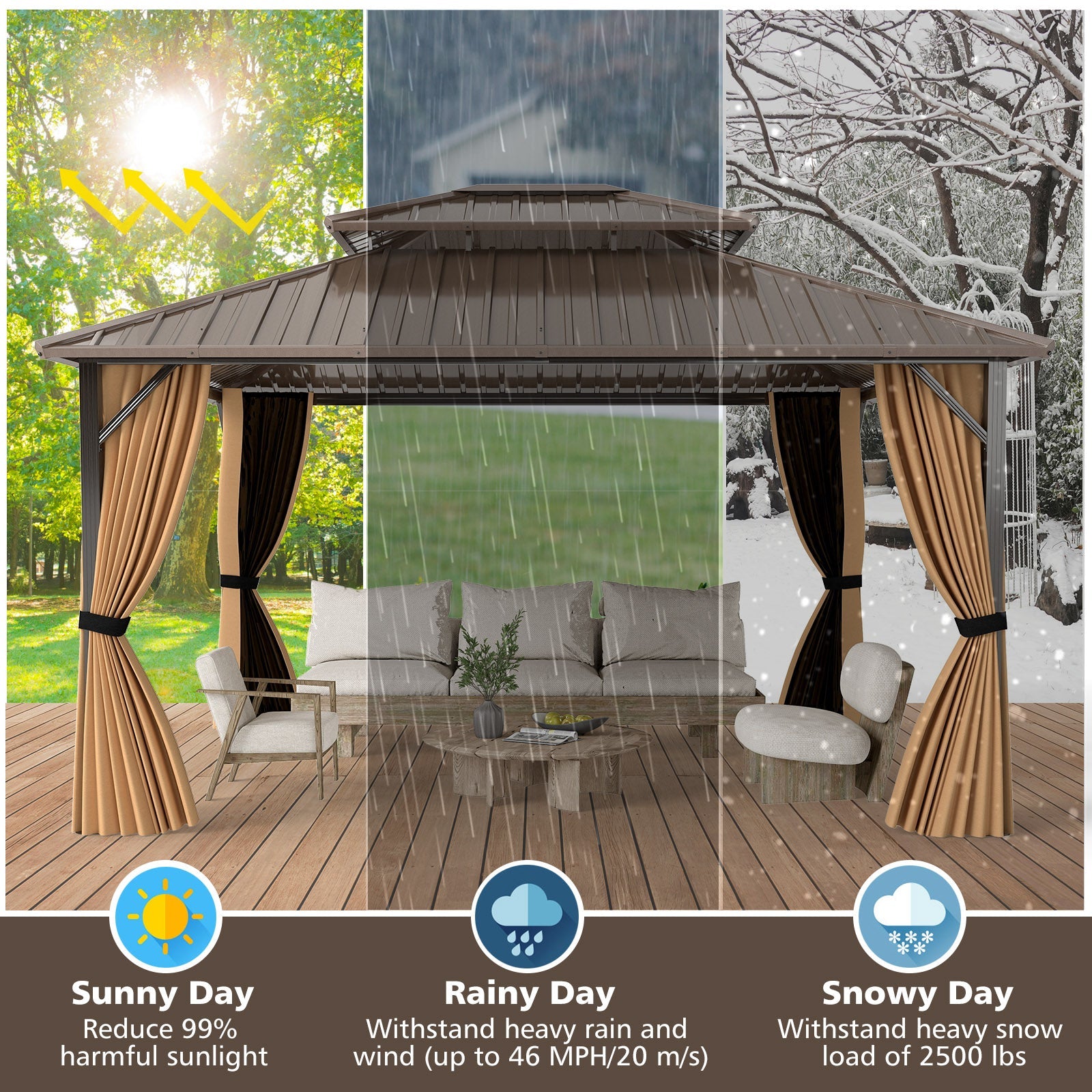 Costway 14' x 12' Hardtop Gazebo Outdoor Pergola Patio Garden Party Tent Coffee 794325618 New