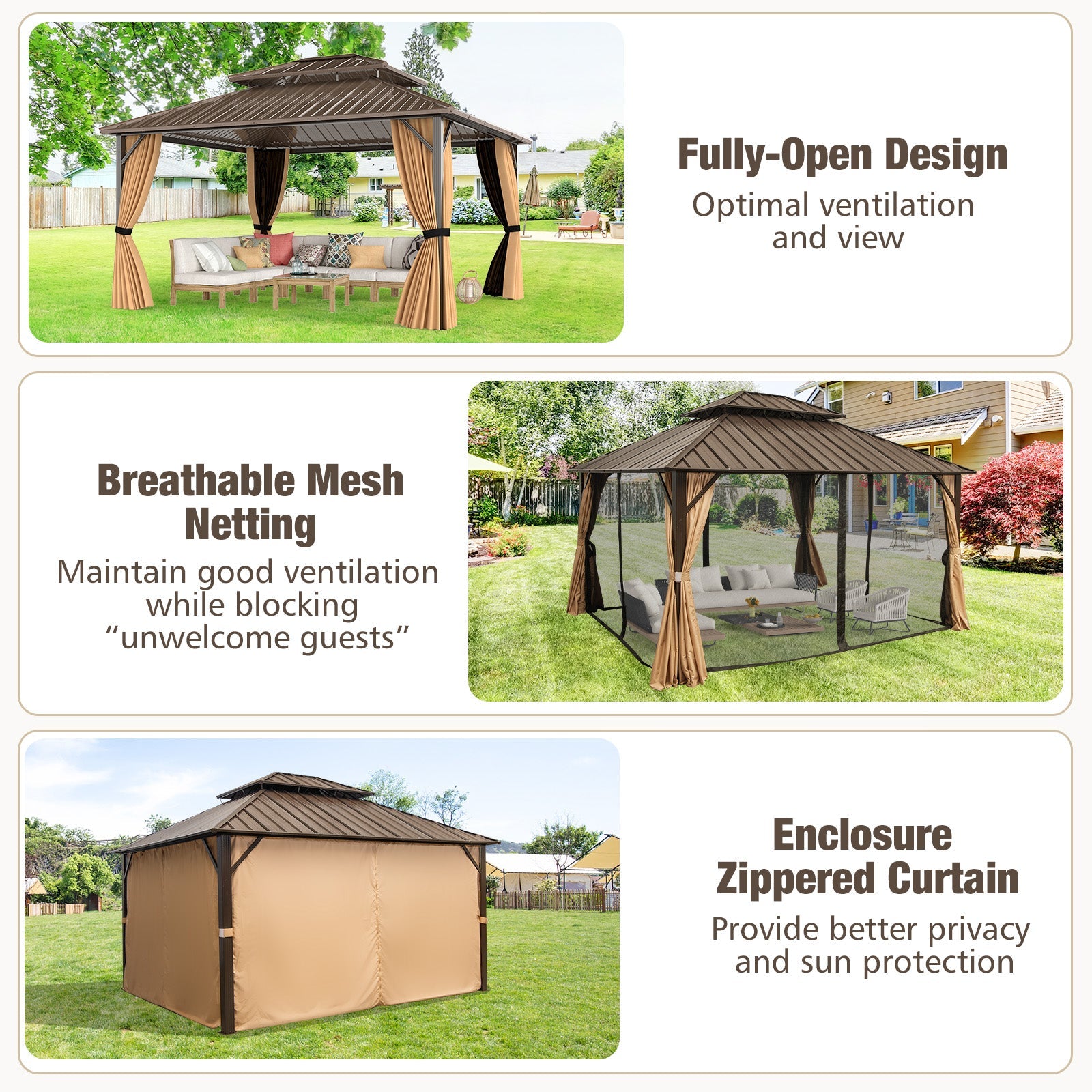 Costway 14' x 12' Hardtop Gazebo Outdoor Pergola Patio Garden Party Tent Coffee 794325618 New