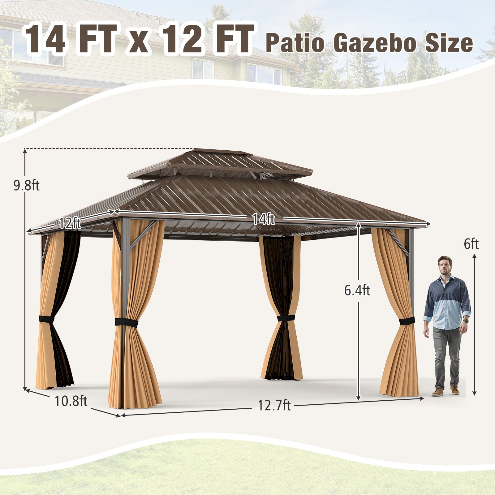 Costway 14' x 12' Hardtop Gazebo Outdoor Pergola Patio Garden Party Tent Coffee 794325618 New