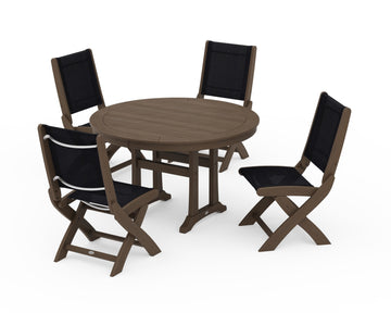 Coastal Folding Side Chair 5-Piece Round Dining Set With Trestle Legs
