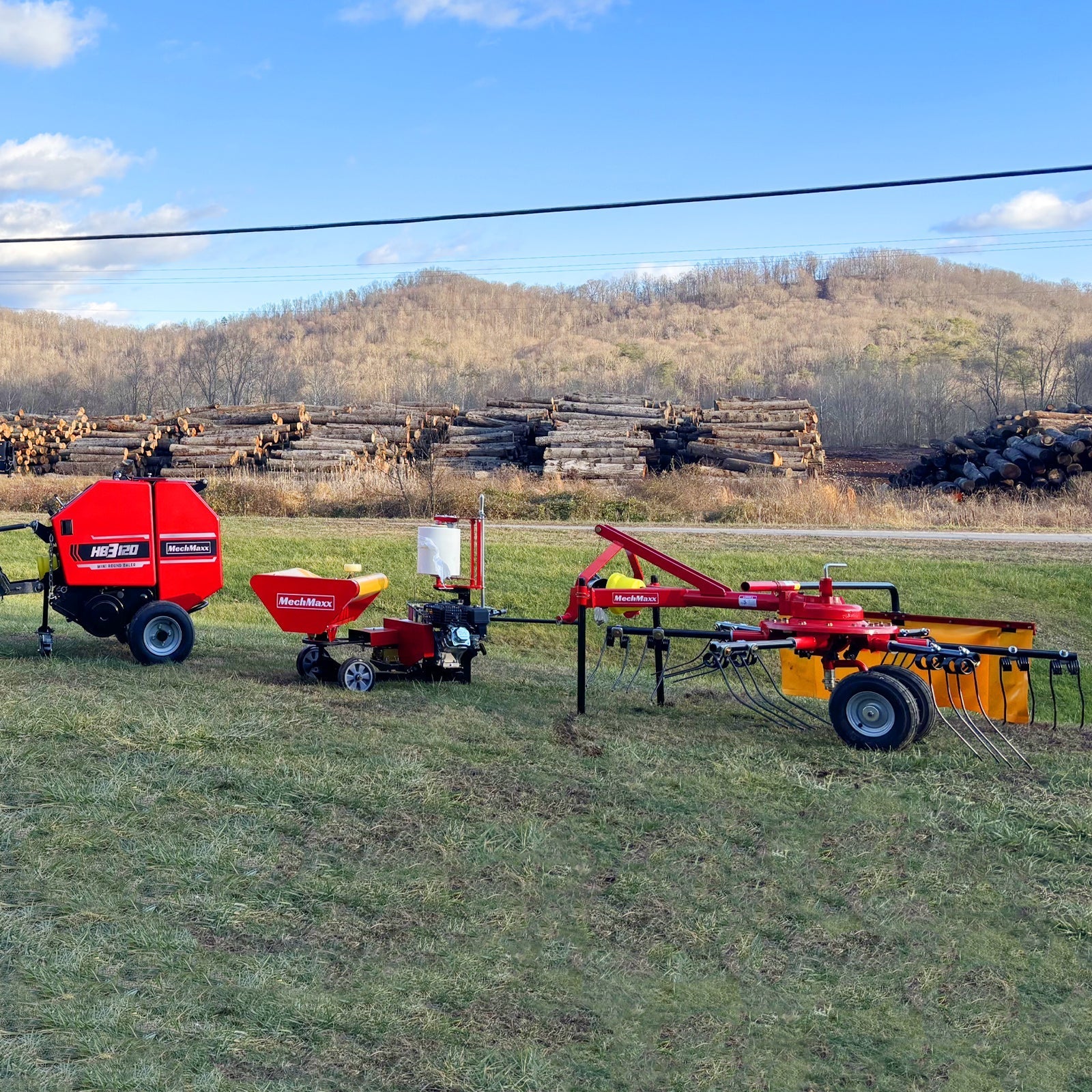 MechMaxx HB3120, HW20, HT100 Hay Equipment Bundles Hay Baler Hay Wrapper Hay Rake Tedder Bundle New