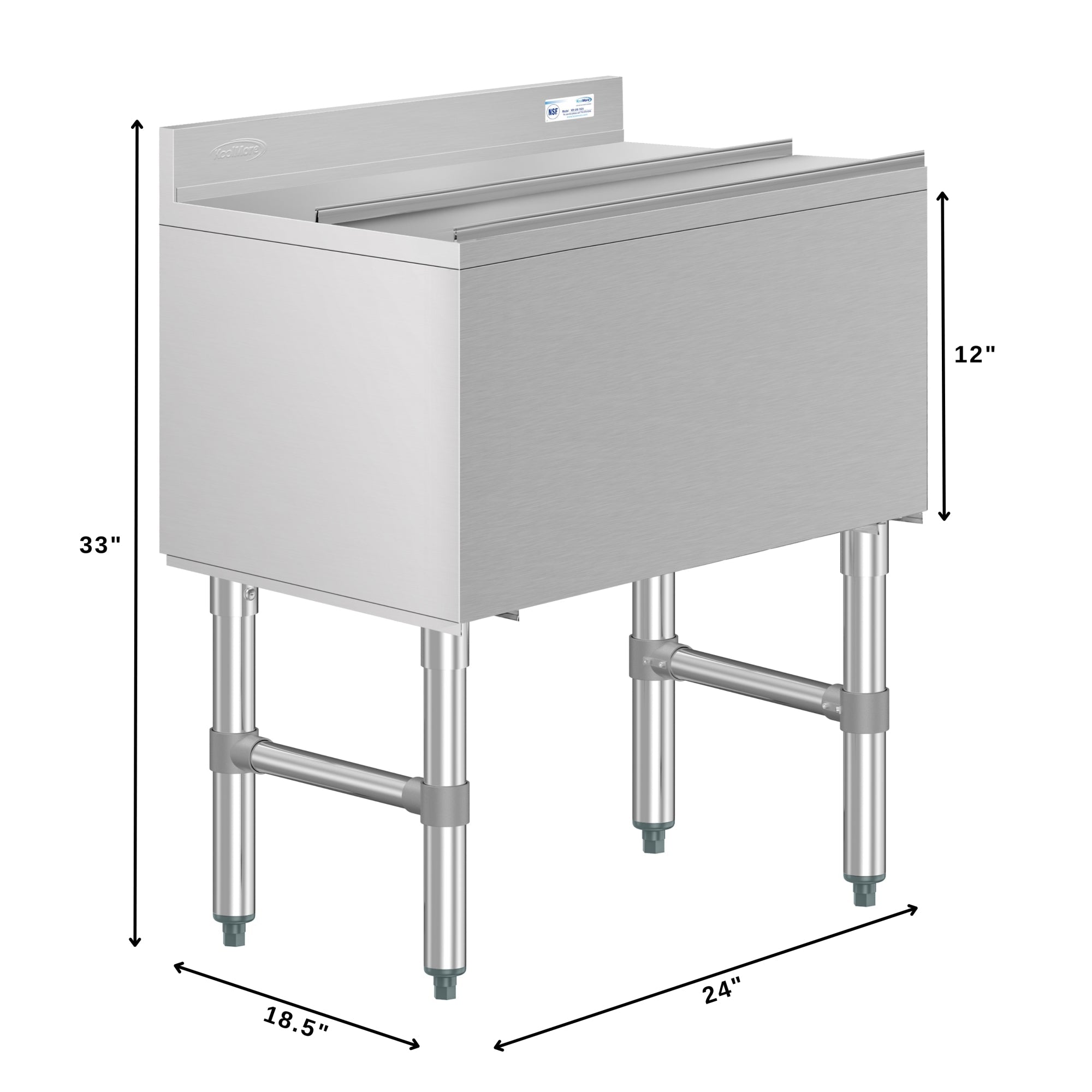 24 in. Commercial Underbar Ice Bin with Siding Lid in Stainless Steel