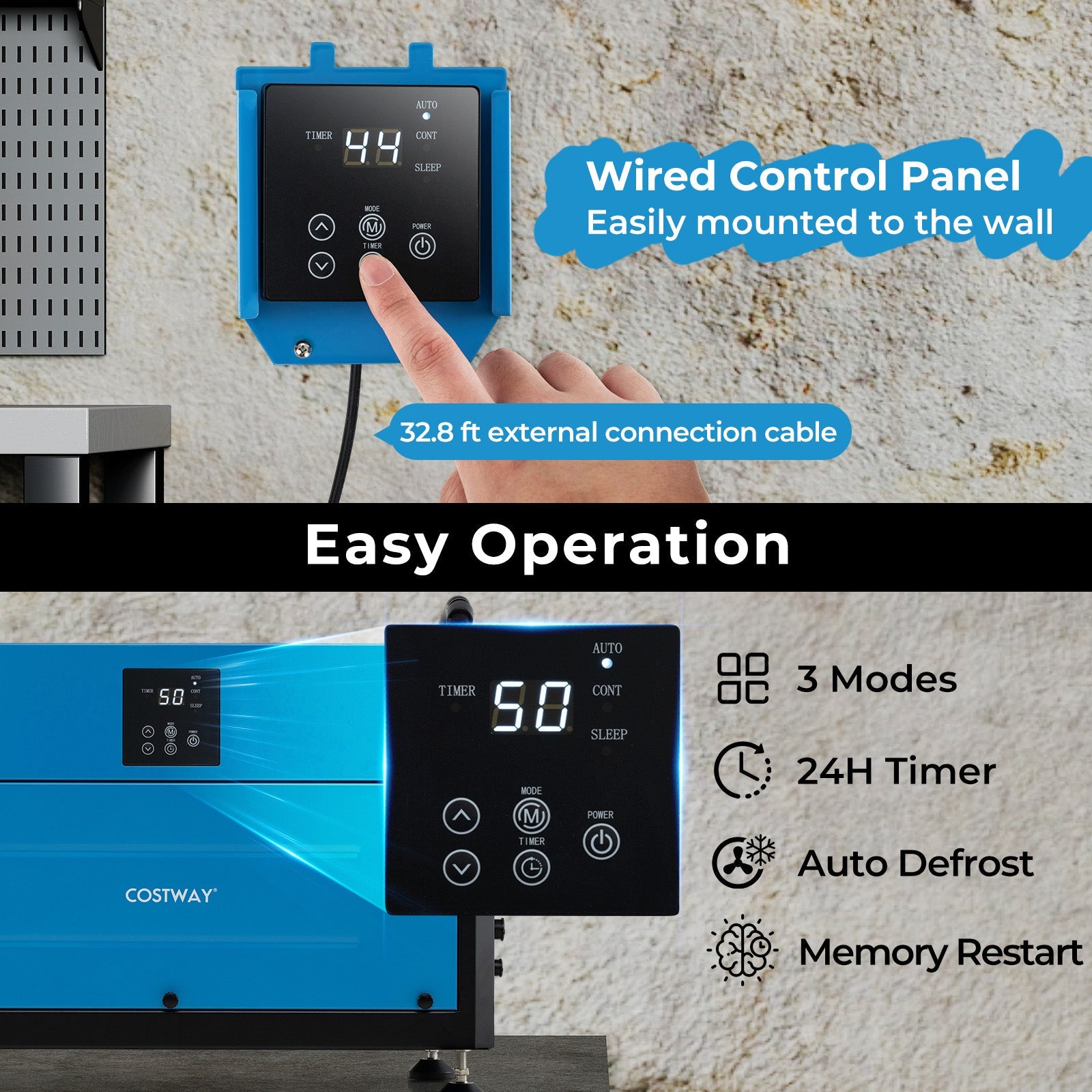 Costway 155 Pint Crawl Space Dehumidifier 3 Modes 24H Timer 594182763 New