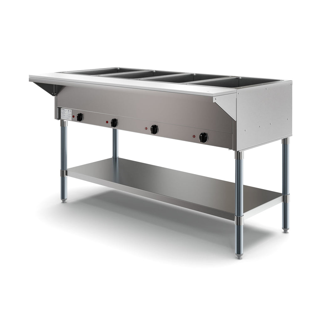 Four Pan Open Well Electric Steam Table with Undershelf