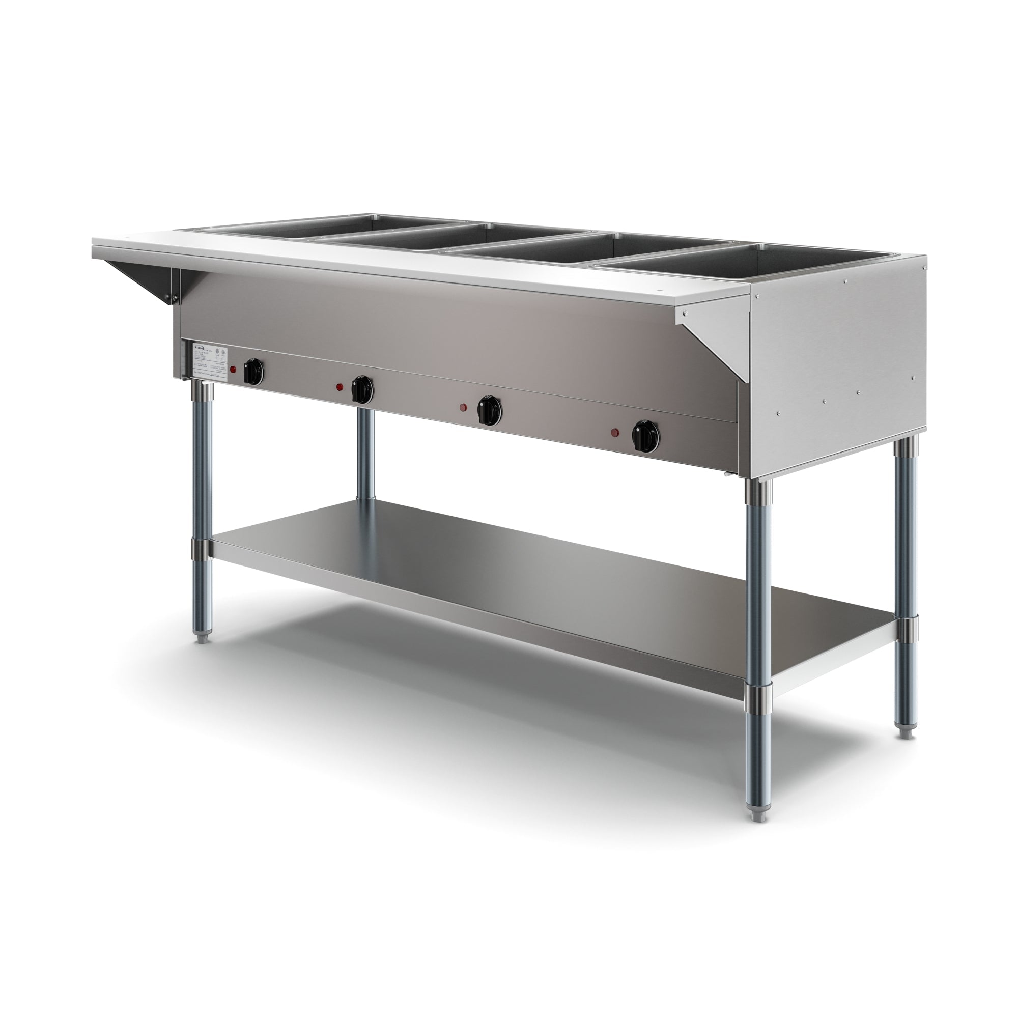 Four Pan Open Well Electric Steam Table with Undershelf