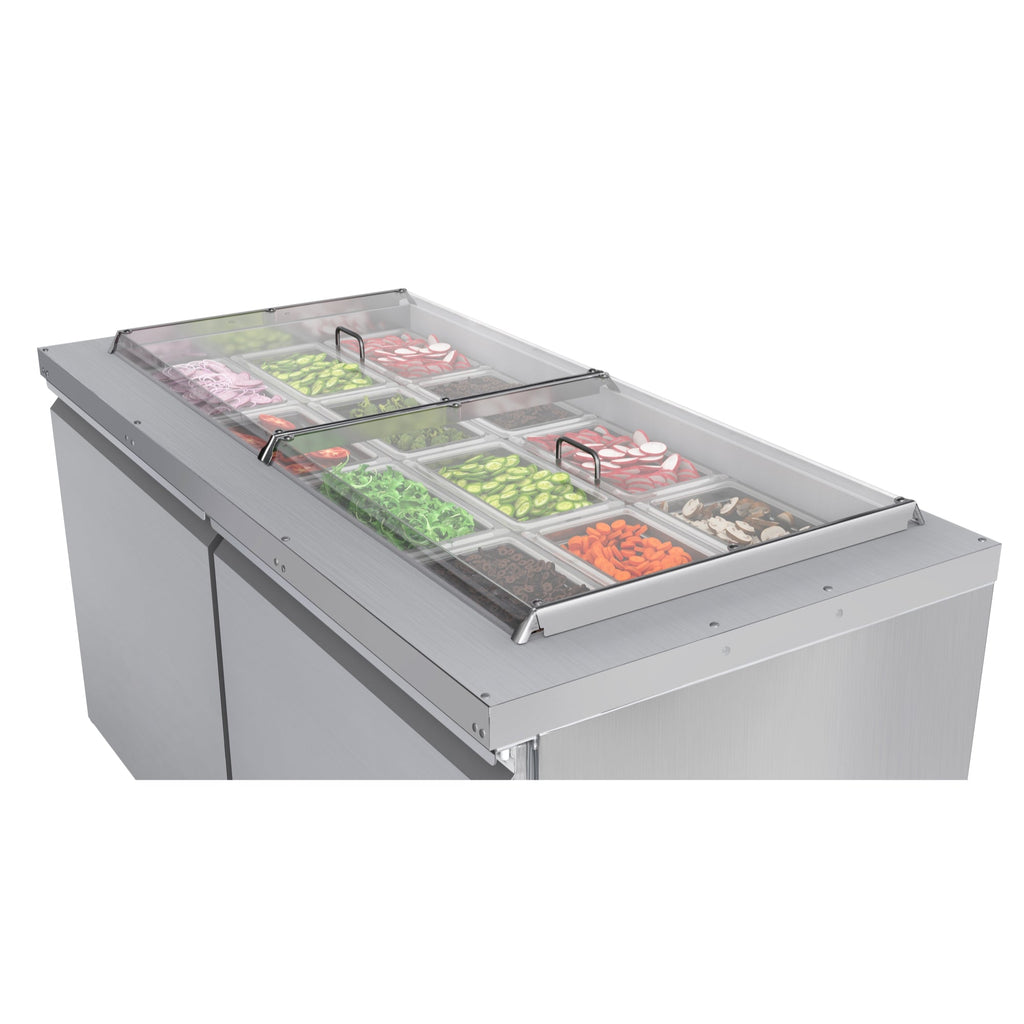 60 in. Commercial Refrigerated Prep Station Cold Table, Stainless-Steel Refrigerator with 12-Pan (Not Included) Capacity with Cover and Two Adjustable Shelves, ETL Listed