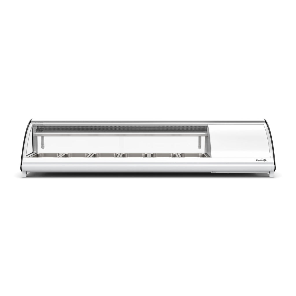 60 in. Glass Sushi Countertop Display Refrigerator with 6 Stainless Steel Trays in White