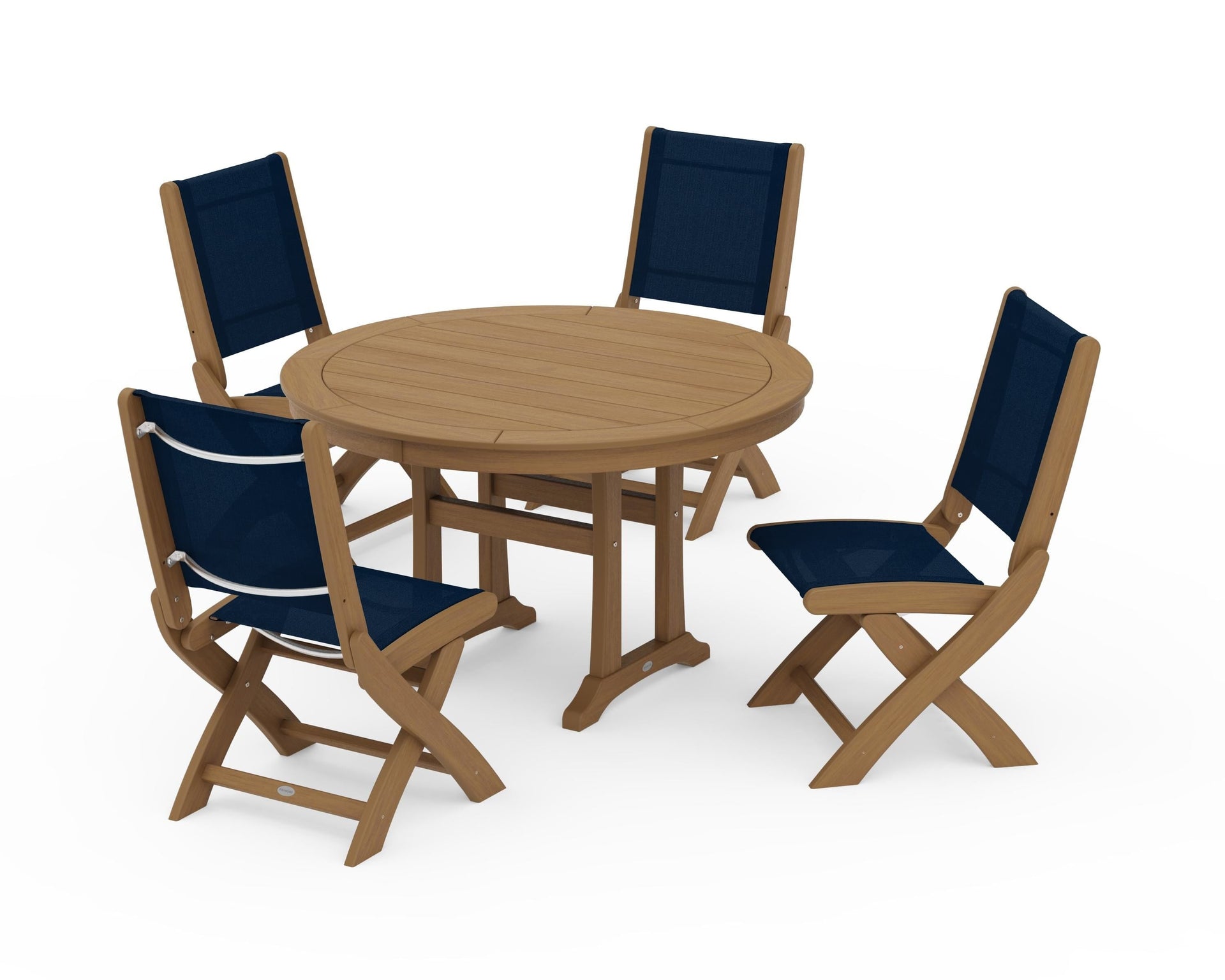 Coastal Folding Side Chair 5-Piece Round Dining Set With Trestle Legs