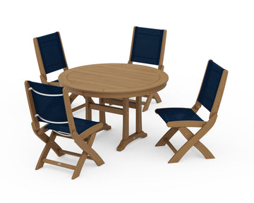 Coastal Folding Side Chair 5-Piece Round Dining Set With Trestle Legs