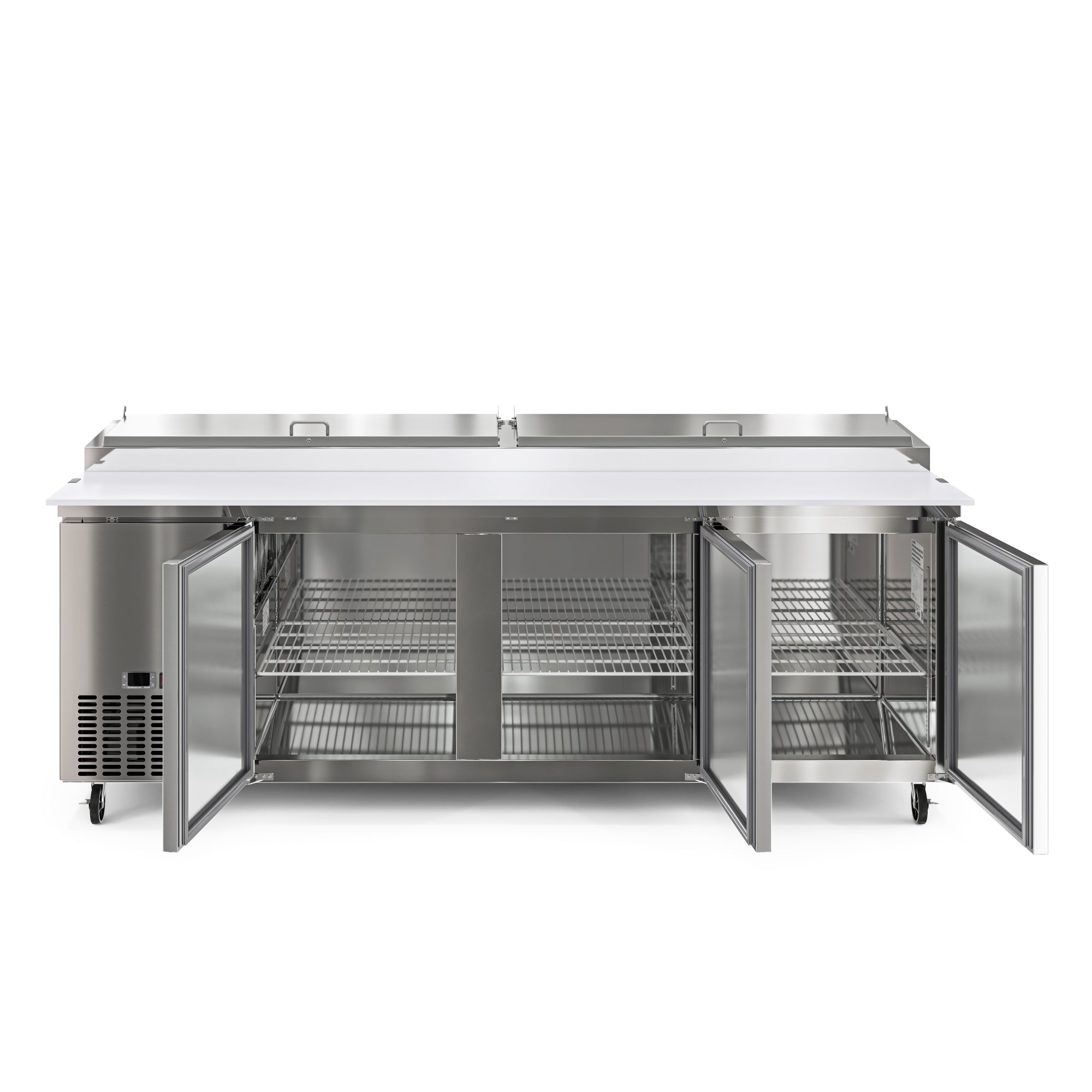 92 In. Three Door Commercial Pizza Prep Refrigerator in Stainless-Steel