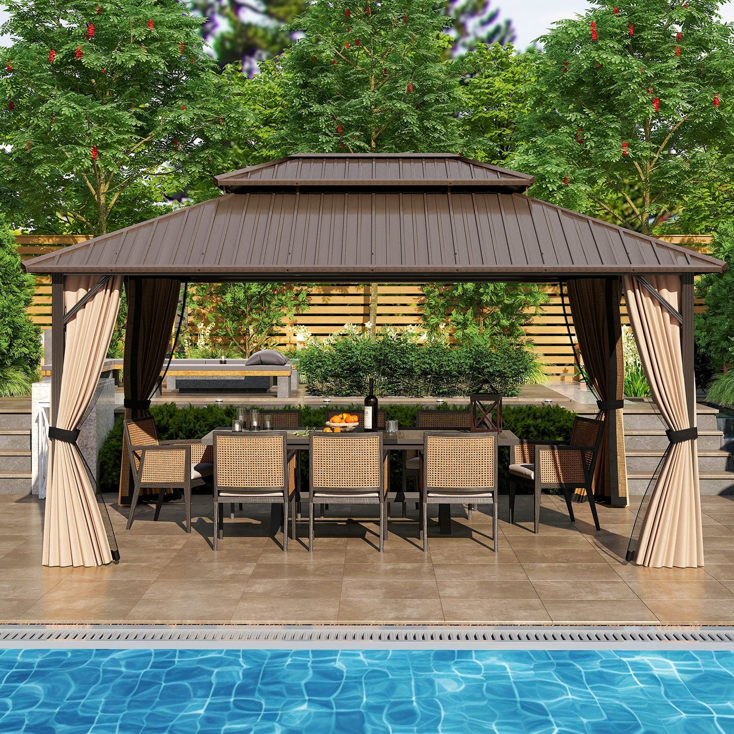 Costway 16' x 12' Hardtop Gazebo Outdoor Pergola Patio Garden Deck 296758341 New