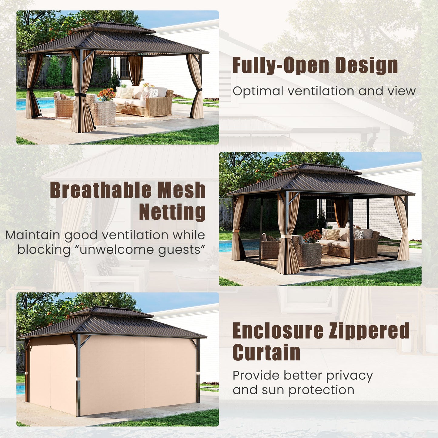 Costway 16' x 12' Hardtop Gazebo Outdoor Pergola Patio Garden Deck 296758341 New